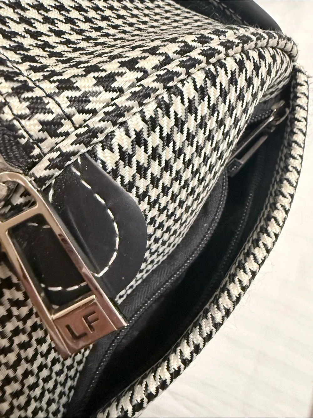 London fog Black & White Houndstooth Satchel Handbag